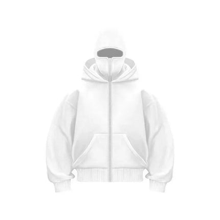 Unisex Balaclava Ninja Hoodie | Oversized Full Zip Streetwear Hoodie with Built-In Mask
