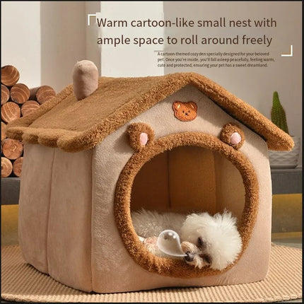 Cute Bear House Cat Bed – Soft & Cozy Indoor Pet House for Cats & Small Dogs