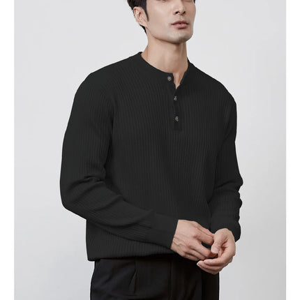 Men’s Ribbed Knit Henley Sweater – Casual Pullover for Fall & Winter