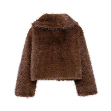 Women’s Brown Faux Fur Jacket Warm Plush Winter Coat