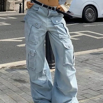 Women’s Light Blue Baggy Cargo| Streetwear Wide Leg Denim Pants