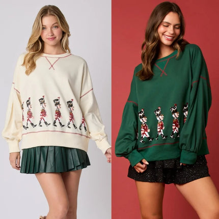 Women’s Christmas Marching Soldiers Sweatshirt Cozy Holiday Pullover Top Winter Fashion Sweater