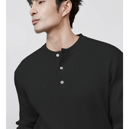Men’s Ribbed Knit Henley Sweater – Casual Pullover for Fall & Winter