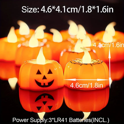 Halloween Pumpkin LED Tea Light Candles | Flameless Jack-O’-Lantern Decorations
