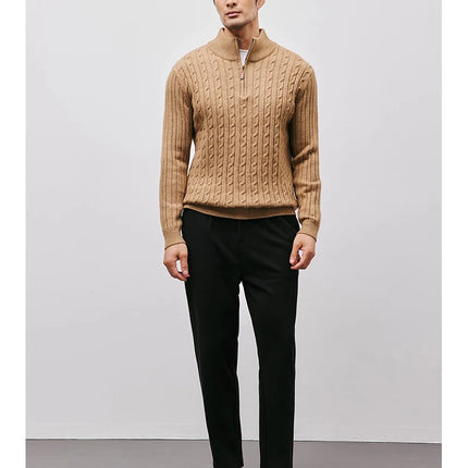 Men’s Gray Half-Zip Knitted Sweater | Cable Knit Pullover for Winter