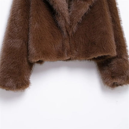 Women’s Brown Faux Fur Jacket Warm Plush Winter Coat