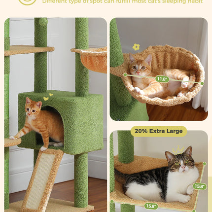 Cactus Cat Tree Floor to Ceiling Cat Tower – Adjustable Climbing, Scratching & Lounging Playhouse