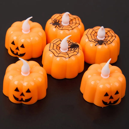 Halloween Pumpkin LED Tea Light Candles | Flameless Jack-O’-Lantern Decorations