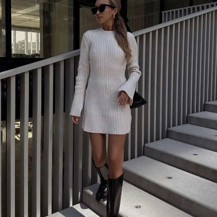 Women’s Ribbed Knit Sweater Dress Long Sleeve Slim Fit Winter Mini Dress