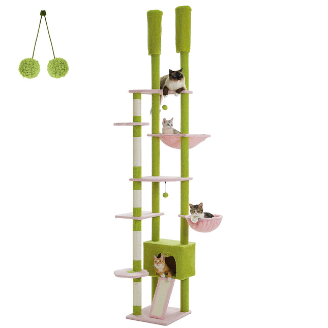 Cactus Cat Tree Floor to Ceiling Cat Tower – Adjustable Climbing, Scratching & Lounging Playhouse