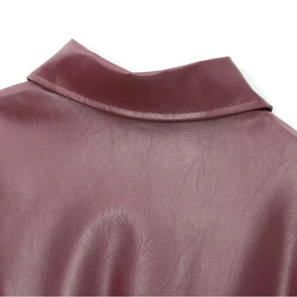 Women's Burgundy Faux Leather Zip Jacket | Minimalist PU Bomber Style