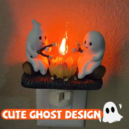 Halloween Ghost Night Light Plug In Cute Ghosts Sitting Around Campfire LED Night Lamp