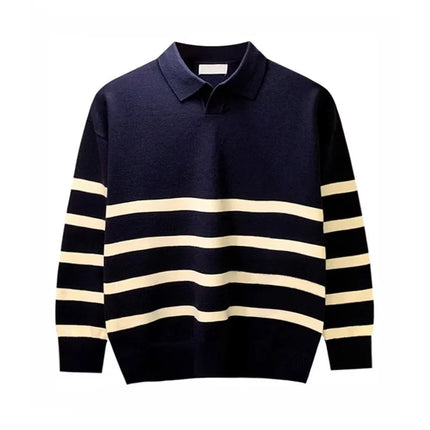 Men’s Striped Knit Polo Sweater | Casual Soft Pullover for Fall & Winter