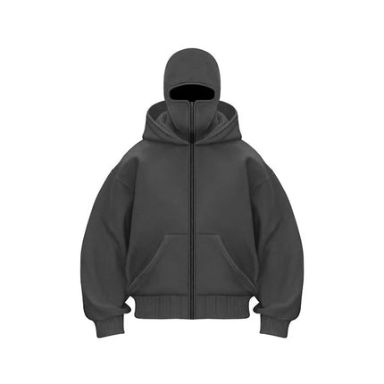 Unisex Balaclava Ninja Hoodie | Oversized Full Zip Streetwear Hoodie with Built-In Mask