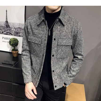 Men’s Plaid Wool Jacket | Casual Checkered Button-Up Overshirt