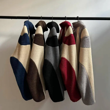 Men’s Abstract Fleece Zip Jacket | Warm Winter Streetwear Jacket