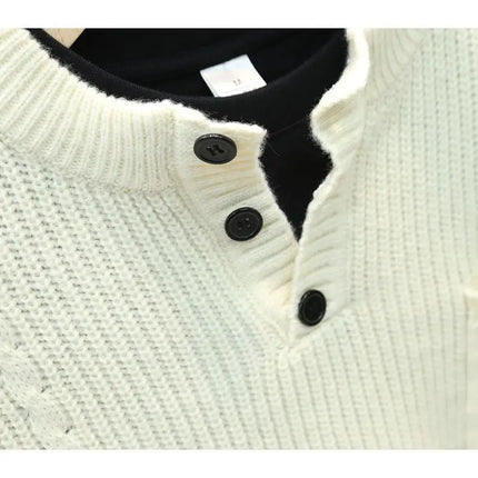 Men’s Half Button Knitted Sweater with Chest Pocket Warm Casual Winter Pullover