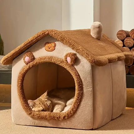 Cute Bear House Cat Bed – Soft & Cozy Indoor Pet House for Cats & Small Dogs