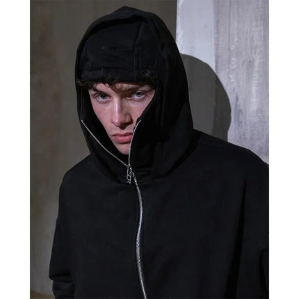 Unisex Balaclava Ninja Hoodie | Oversized Full Zip Streetwear Hoodie with Built-In Mask