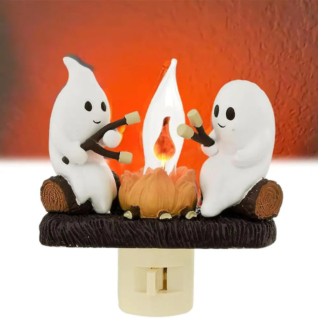 Halloween Ghost Night Light Plug In Cute Ghosts Sitting Around Campfire LED Night Lamp