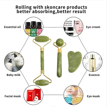 Natural Jade Roller & Gua Sha Set – Face, Neck & Body Massage Tool for Lifting, Firming & Eye Care