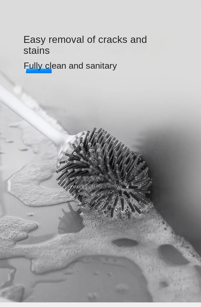 TPR Silicone Toilet Brush – Wall-Mounted Long Handle Bathroom Cleaning Brush with Holder