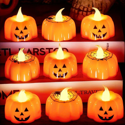 Halloween Pumpkin LED Tea Light Candles | Flameless Jack-O’-Lantern Decorations