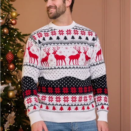 Matching Couple Christmas Reindeer Knitted Sweater Set Festive Holiday Pullover