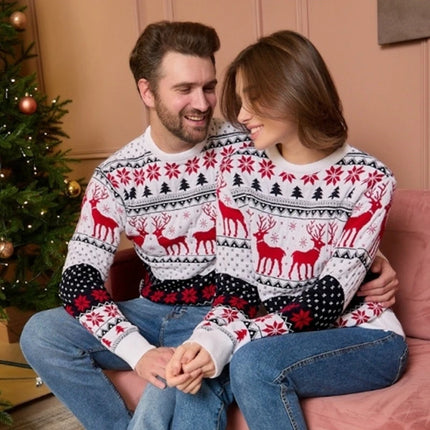Matching Couple Christmas Reindeer Knitted Sweater Set Festive Holiday Pullover