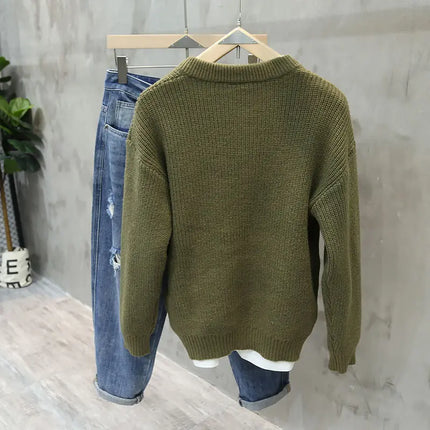 Men’s Half Button Knitted Sweater with Chest Pocket Warm Casual Winter Pullover