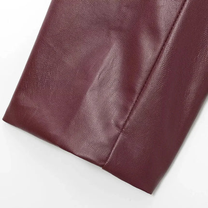 Women's Burgundy Faux Leather Zip Jacket | Minimalist PU Bomber Style
