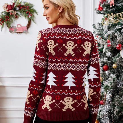 Women's Christmas Gingerbread Knitted Sweater Warm Festive Pullover Holiday Top