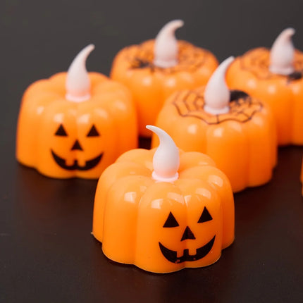 Halloween Pumpkin LED Tea Light Candles | Flameless Jack-O’-Lantern Decorations