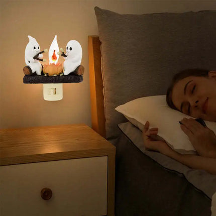 Halloween Ghost Night Light Plug In Cute Ghosts Sitting Around Campfire LED Night Lamp