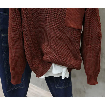 Men’s Half Button Knitted Sweater with Chest Pocket Warm Casual Winter Pullover
