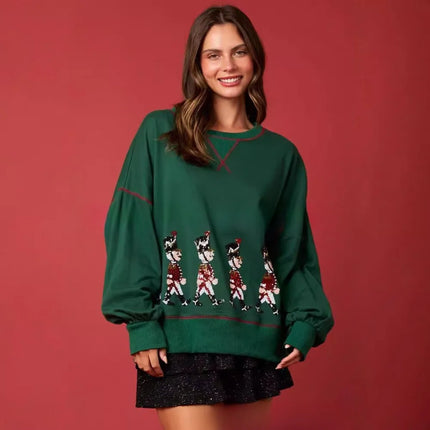 Women’s Christmas Marching Soldiers Sweatshirt Cozy Holiday Pullover Top Winter Fashion Sweater