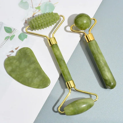 Natural Jade Roller & Gua Sha Set – Face, Neck & Body Massage Tool for Lifting, Firming & Eye Care