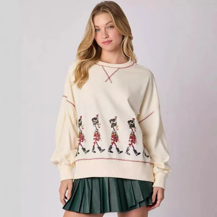 Women’s Christmas Marching Soldiers Sweatshirt Cozy Holiday Pullover Top Winter Fashion Sweater