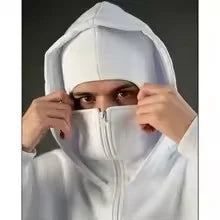 Unisex Balaclava Ninja Hoodie | Oversized Full Zip Streetwear Hoodie with Built-In Mask