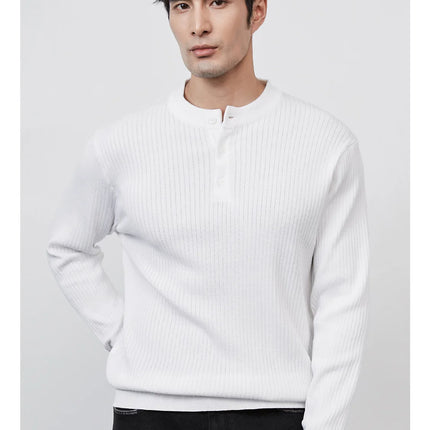 Men’s Ribbed Knit Henley Sweater – Casual Pullover for Fall & Winter
