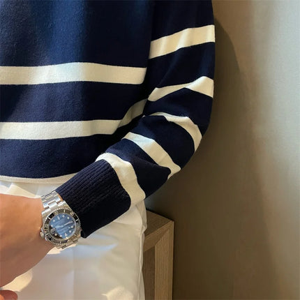 Men’s Striped Knit Polo Sweater | Casual Soft Pullover for Fall & Winter