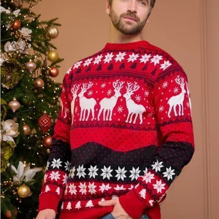 Matching Couple Christmas Reindeer Knitted Sweater Set Festive Holiday Pullover