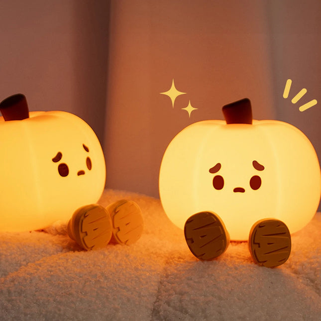 Cute Pumpkin Night Light – Soft LED Bedside Lamp for Halloween Décor