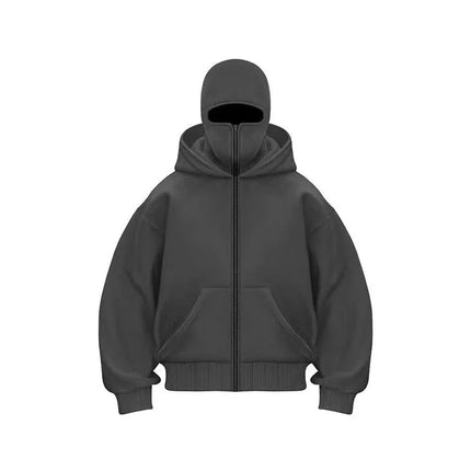 Unisex Balaclava Ninja Hoodie | Oversized Full Zip Streetwear Hoodie with Built-In Mask