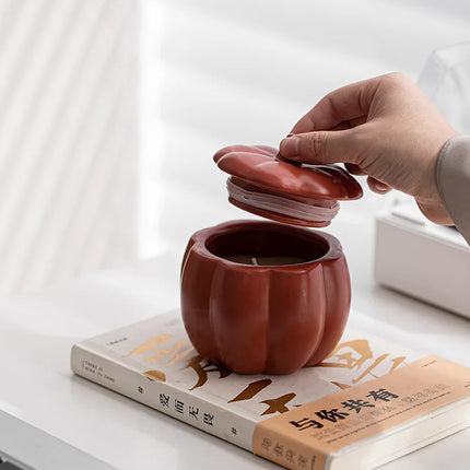 Ceramic Pumpkin Candle Jar with Lid Fall and Halloween Decorative Soy Candle