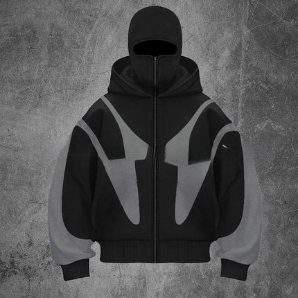 Unisex Windproof Balaclava Hoodie – Oversized Streetwear Zip-Up Jacket
