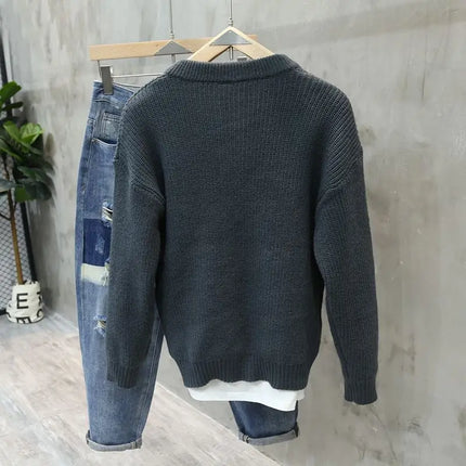 Men’s Half Button Knitted Sweater with Chest Pocket Warm Casual Winter Pullover