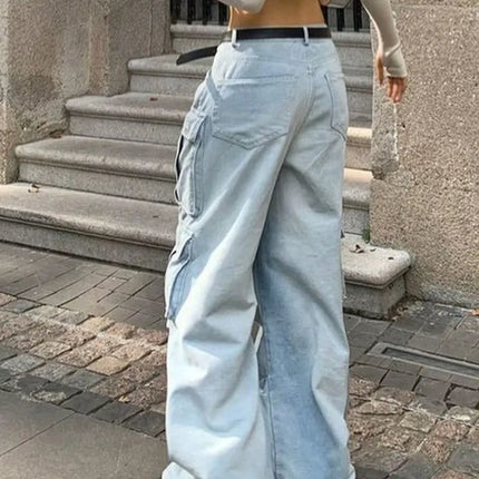 Women’s Light Blue Baggy Cargo| Streetwear Wide Leg Denim Pants