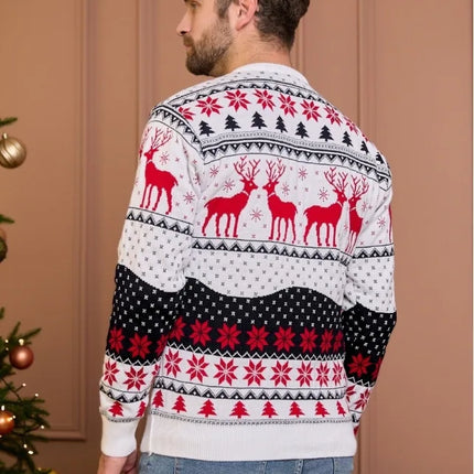 Matching Couple Christmas Reindeer Knitted Sweater Set Festive Holiday Pullover