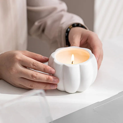 Ceramic Pumpkin Candle Jar with Lid Fall and Halloween Decorative Soy Candle